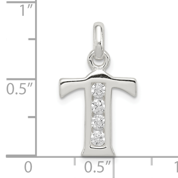 Sterling Silver White CZ Letter T Initial Pendant - Picture 4 of 4